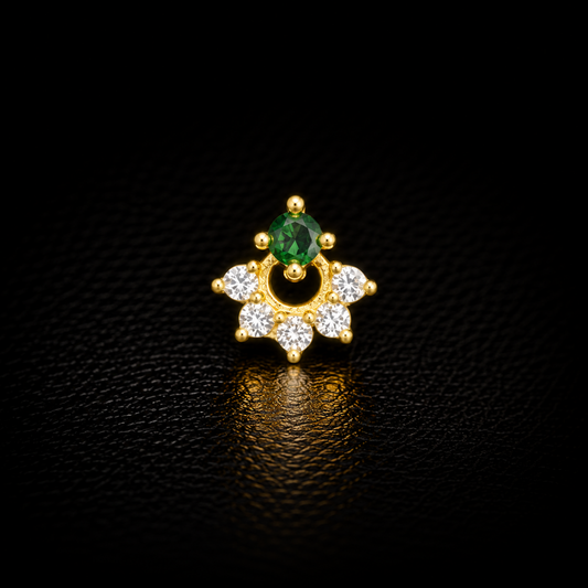 Emerald Halo Golden Silver NosePin