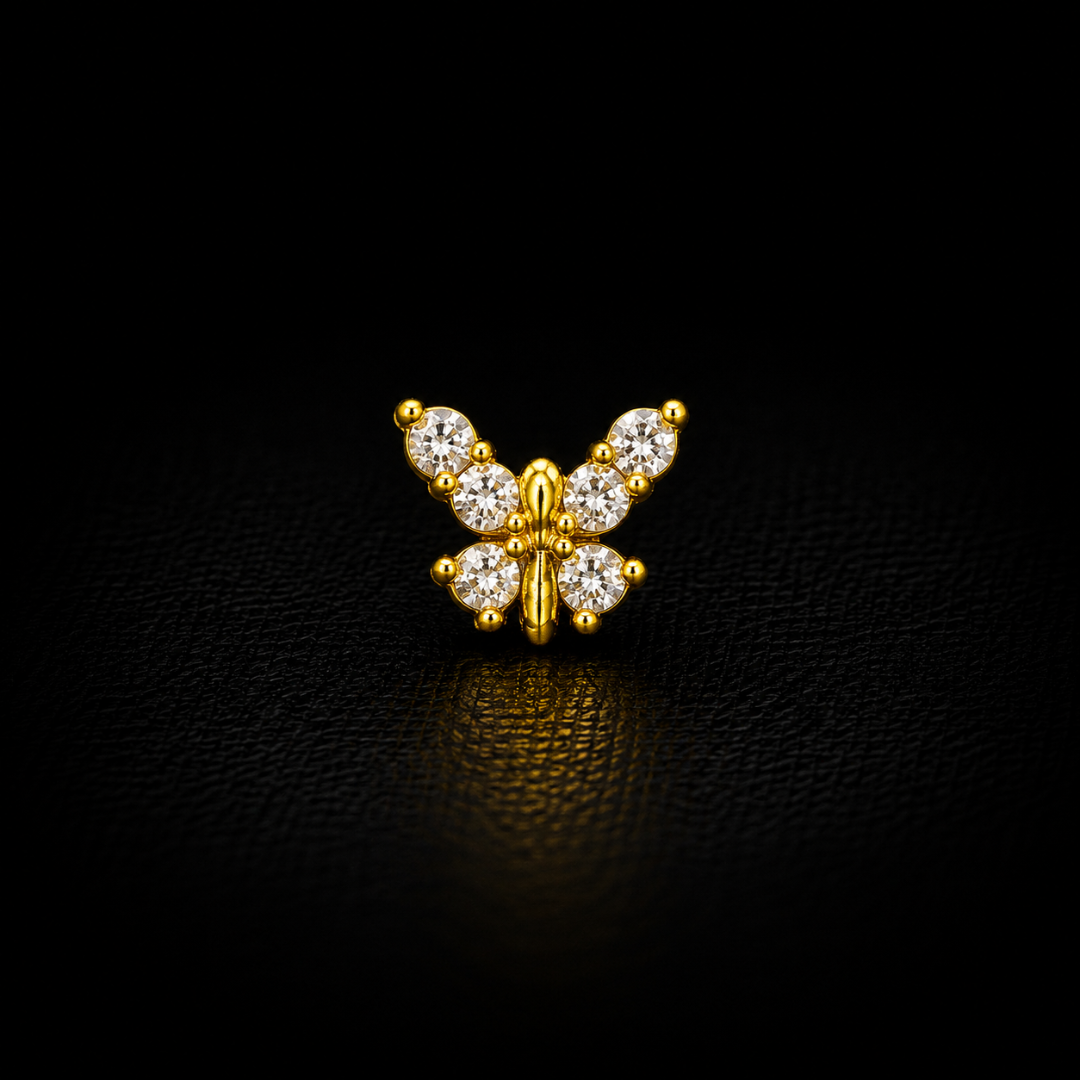 Crystal Butterfly Gold-Plated Silver Nosepin