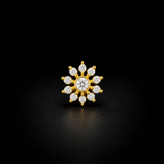 Sunburst Floral Gold-Plated 92.5 Sterling Silver Nose Pin