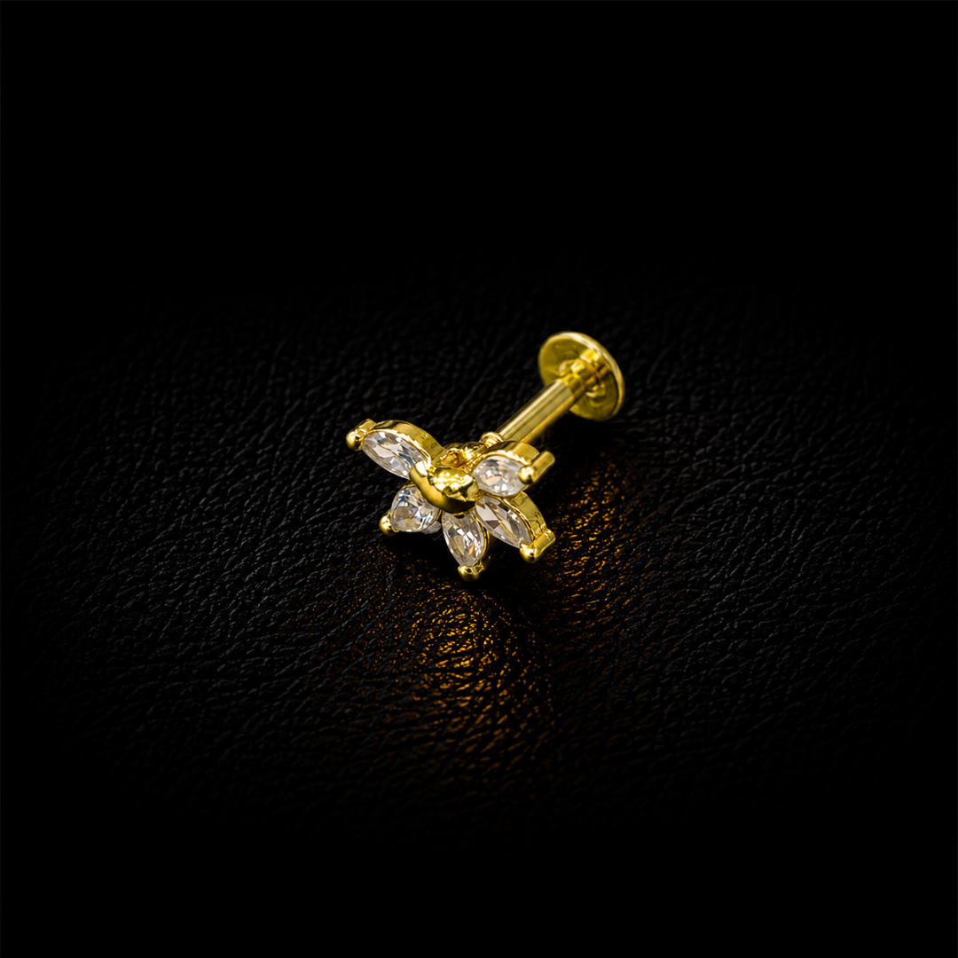 Crystal Petal Bloom Gold-Plated Silver Nosepin