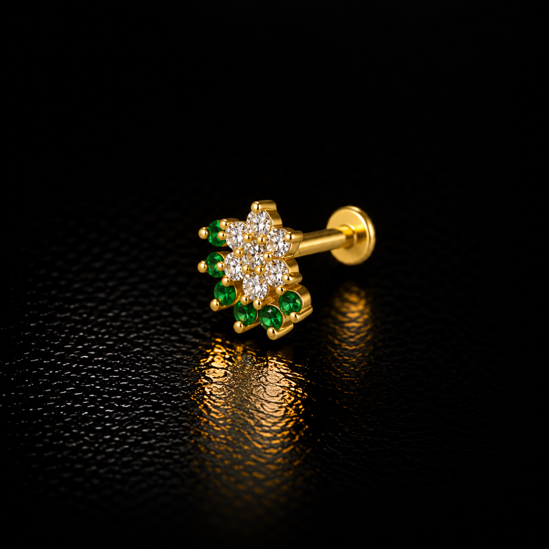 Emerald Cascade Gold-Plated Silver Nose Pin
