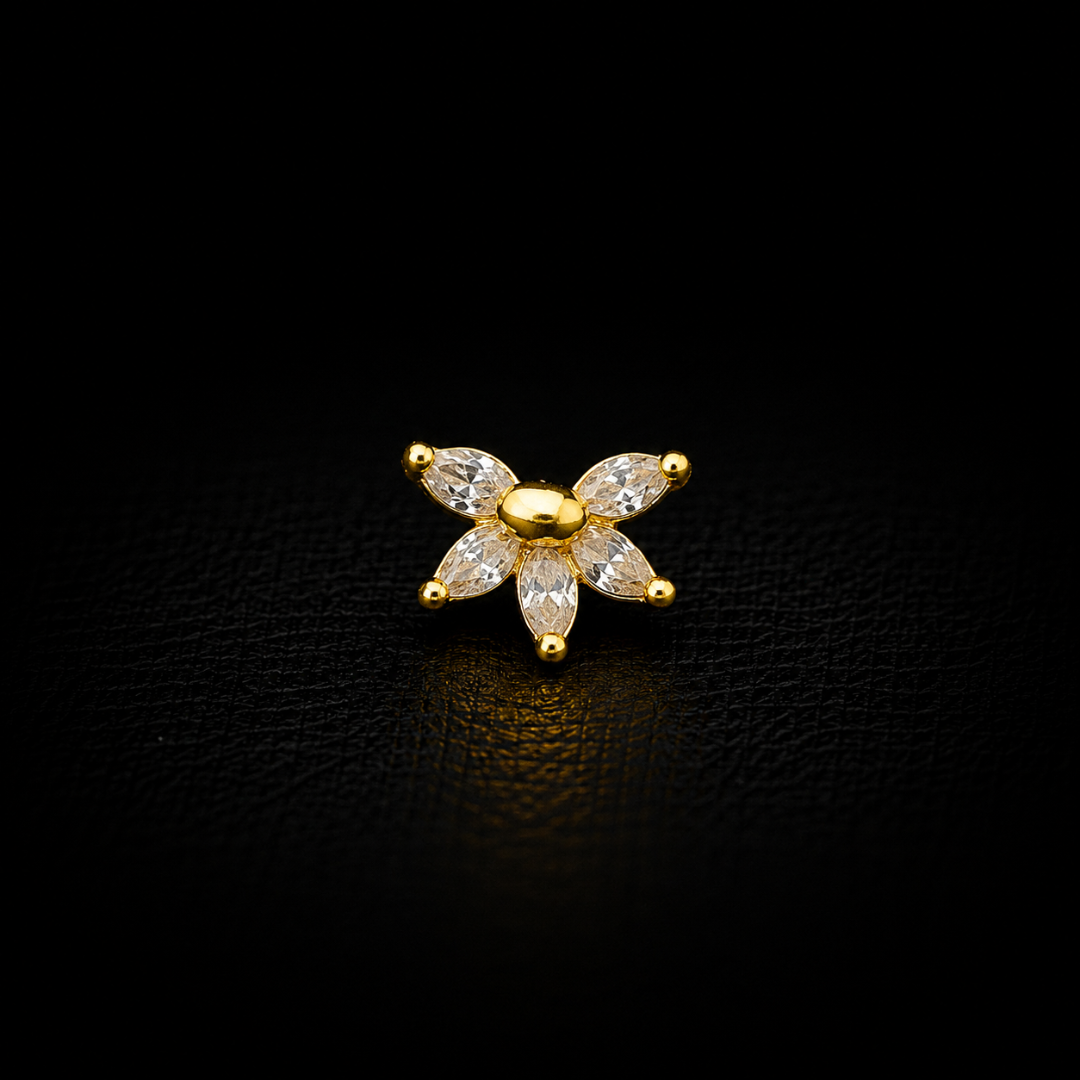 Crystal Petal Bloom Gold-Plated Silver Nosepin