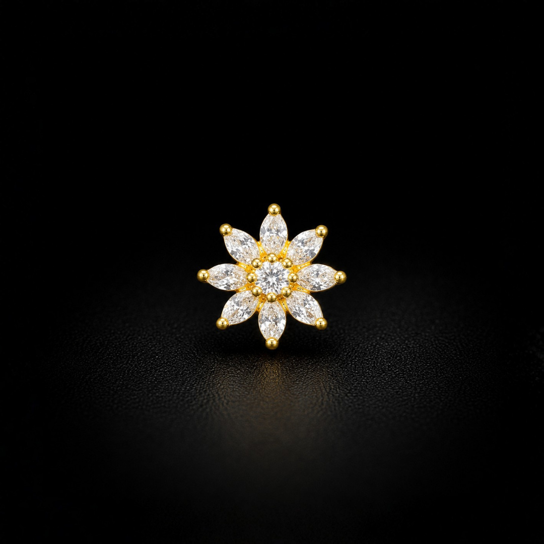 Floral Spark Gold-Plated 925 Sterling Silver Nose Pin
