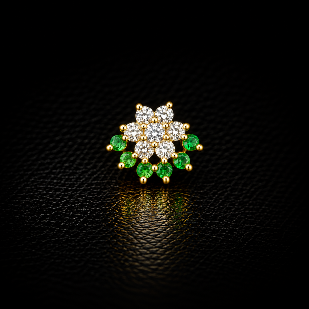 Emerald Cascade Gold-Plated Silver Nose Pin