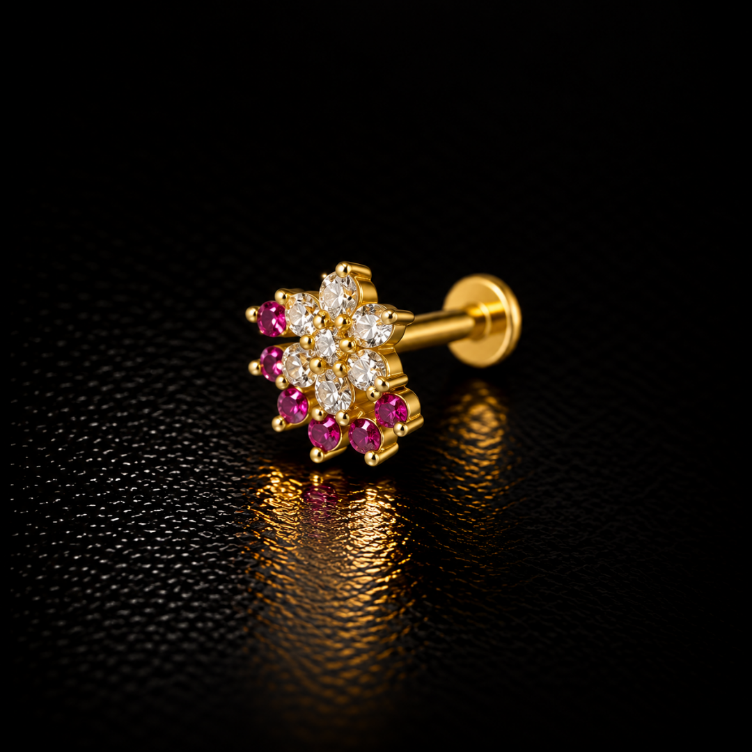 Ruby Cascade Gold-Plated Silver Nose Pin