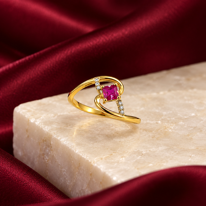 9K Gold Ruby Glow Ring Size 14