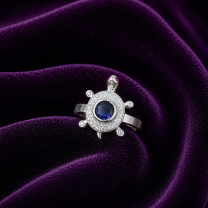 Silver Sapphire Turtle Halo Ring SIZE13