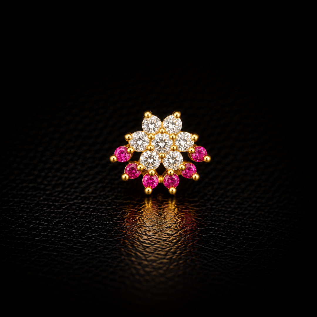 Ruby Cascade Gold-Plated Silver Nose Pin