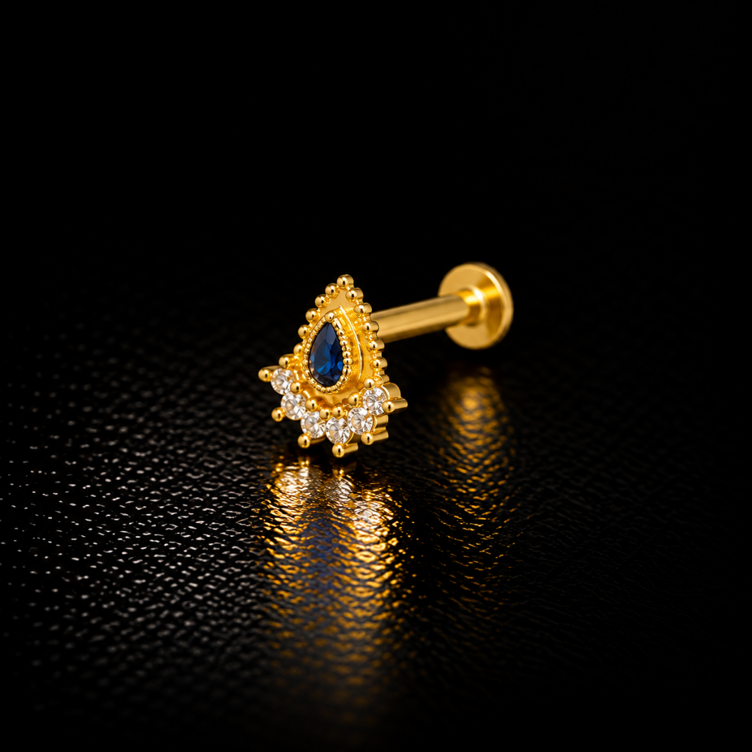 Sapphire Teardrop Gold-Plated Silver Nose Pin
