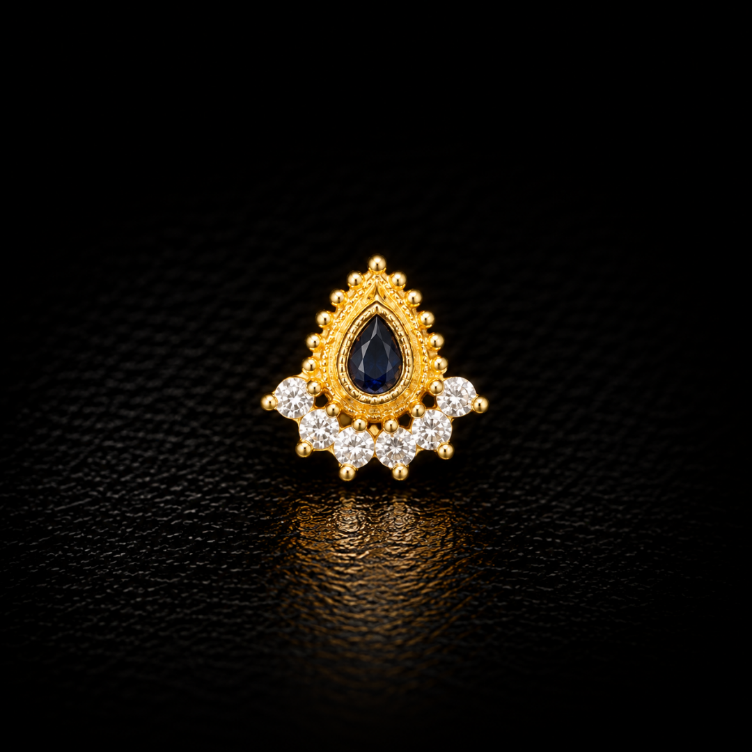 Sapphire Teardrop Gold-Plated Silver Nose Pin