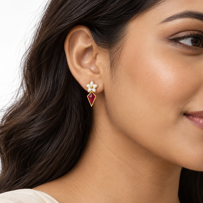 Ruby Prism Floral Golden Earrings