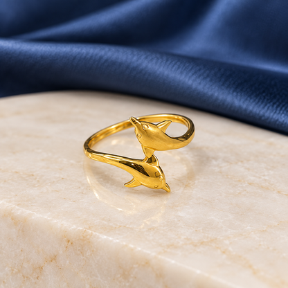 9K Gold Twin Dolphin Ring Size 13
