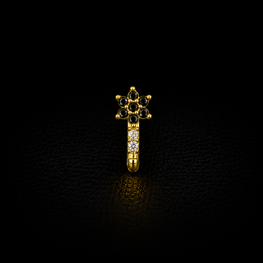 Midnight Blossom Gold-Plated Silver Nosepin