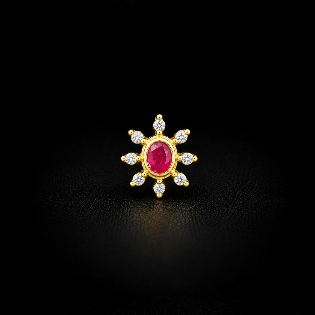 Ruby Radiance Gold-Plated 925 Sterling Silver Nose Pin