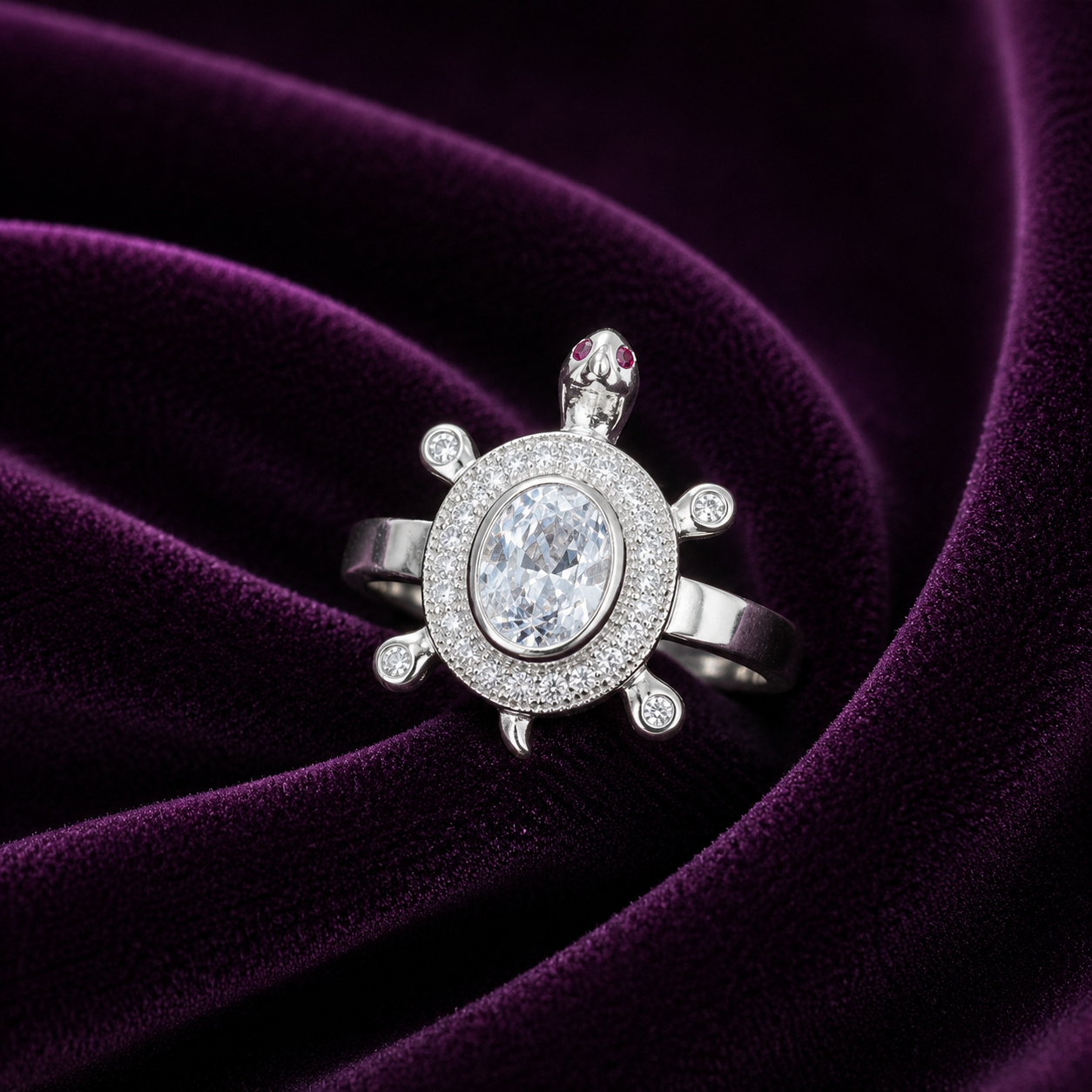 Silver Halo Aama Ring with Oval CZ Stone