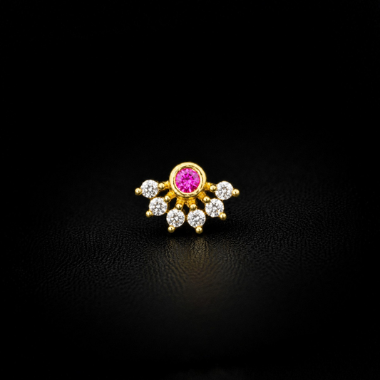 Gold-Plated 92.5 Sterling Silver Pink Floral Nose Pin