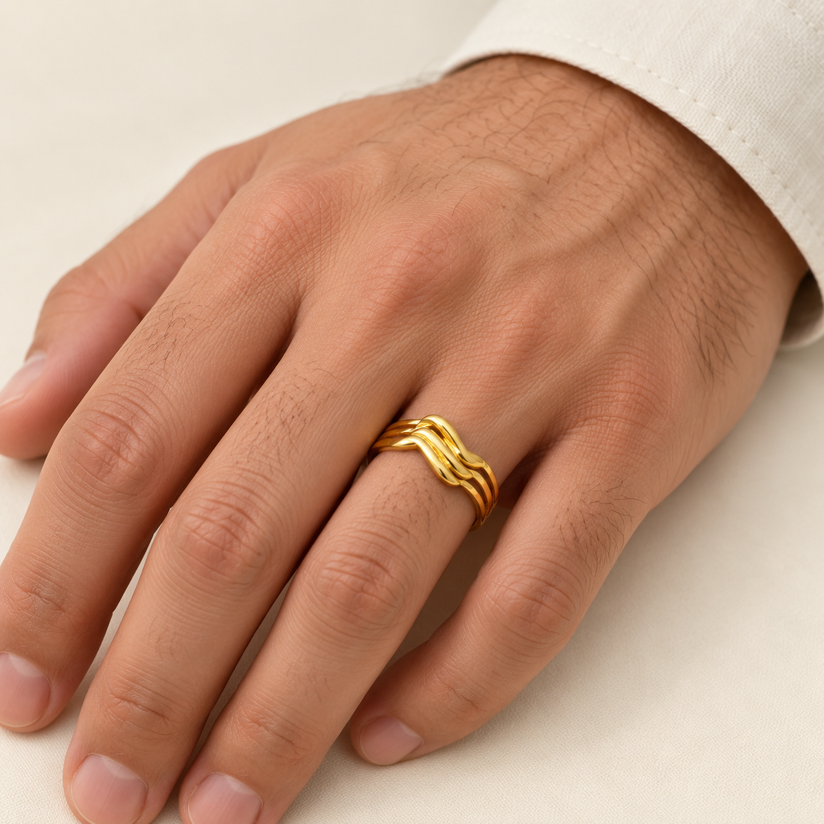 9K Gold Triple Wave Ring Size 10