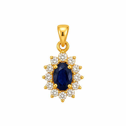 9K Gold Royal Blue Halo Pendant