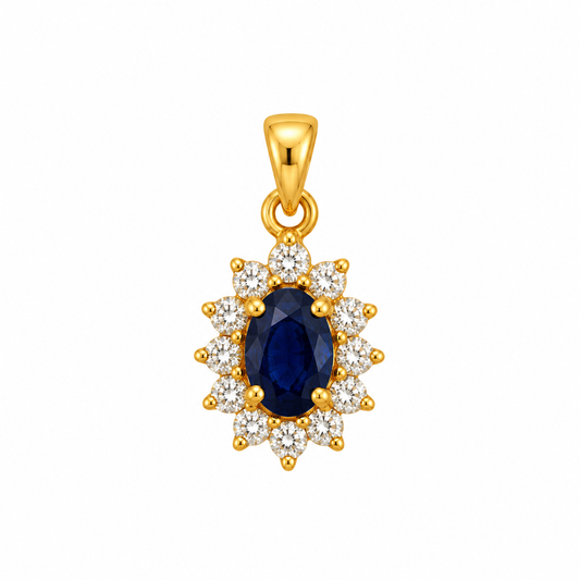 9K Gold Royal Blue Halo Pendant