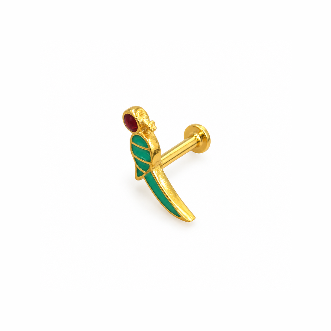 Emerald Parrot Golden Silver Earrings