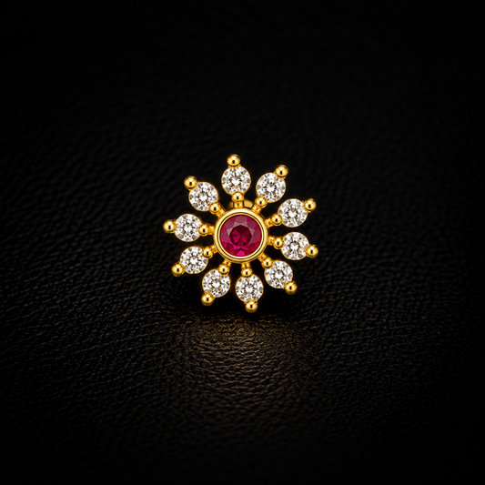 Ruby Bloom Golden Silver NosePin