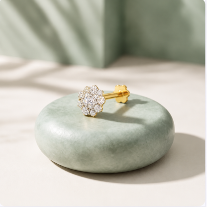 Gold Floral Cluster White Stone Nosepin