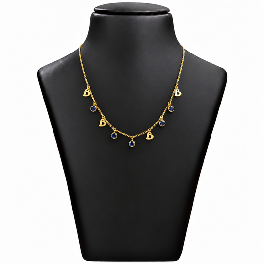 18K Gold Heart and Blue Stone Charm Chain – 18 Inch