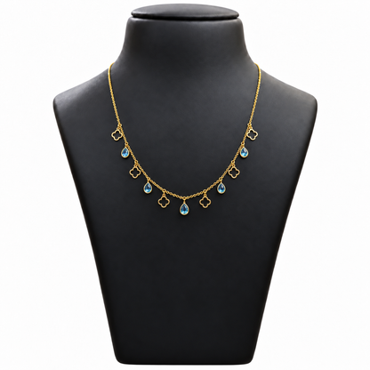 18K Gold Clover and Blue Teardrop Charm Chain – 18 Inch