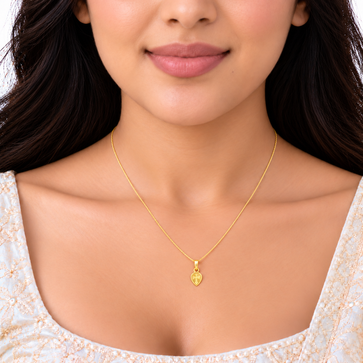 18K Gold Heart Cross Pendant Chain