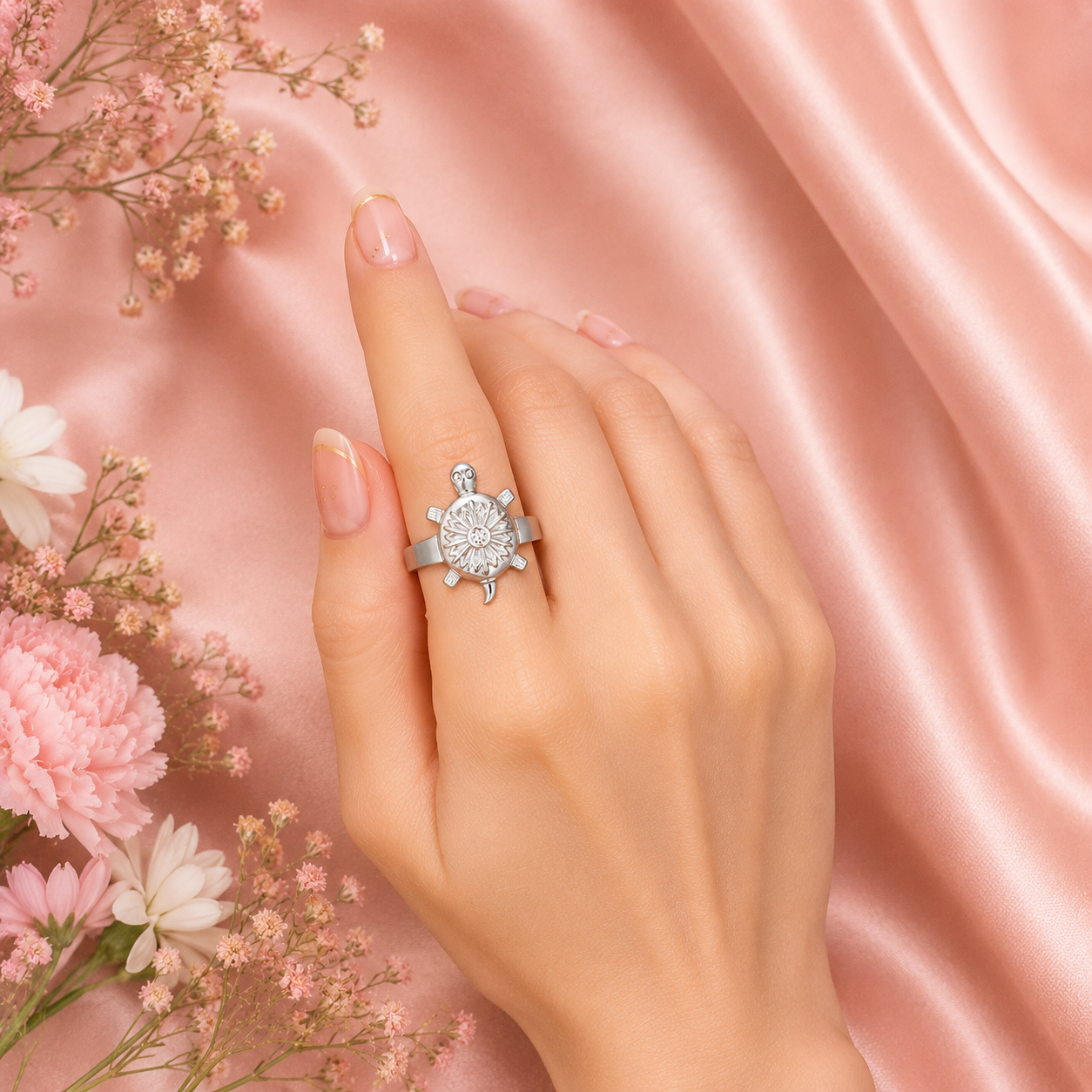 Silver Aama (Turtle) Ring – Elegant Nature-Inspired Sterling Silver Ring
