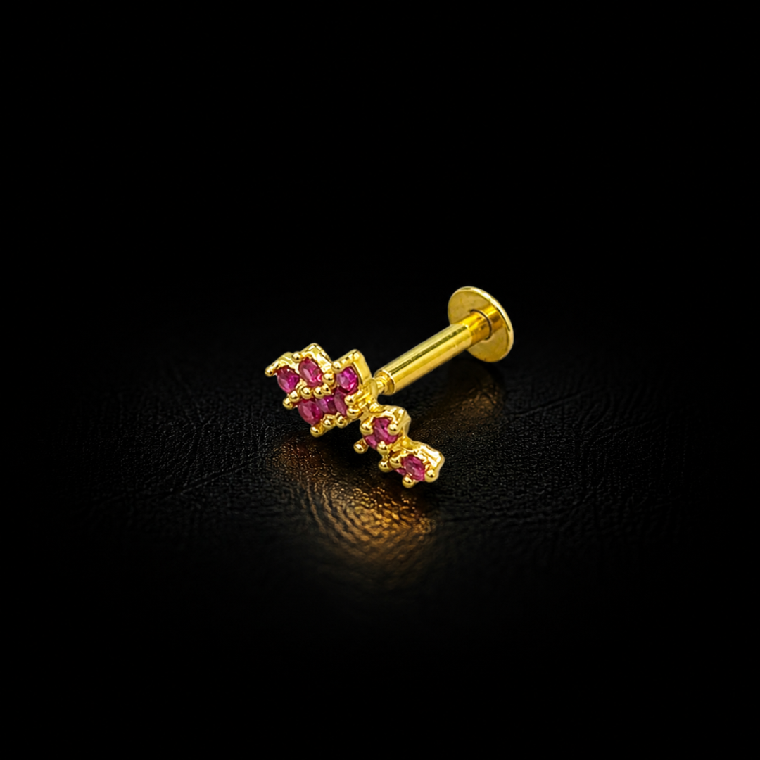 Elegant Pink Stone Gold Plated Silver Nosepin