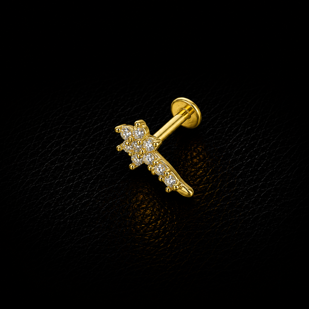 Crystal Floral Drop Gold-Plated Silver Nosepin