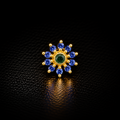 Blue Bloom Golden Silver NosePin