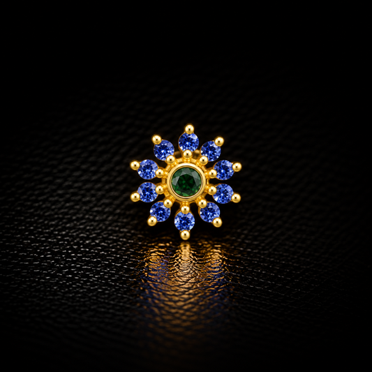 Blue Bloom Golden Silver NosePin