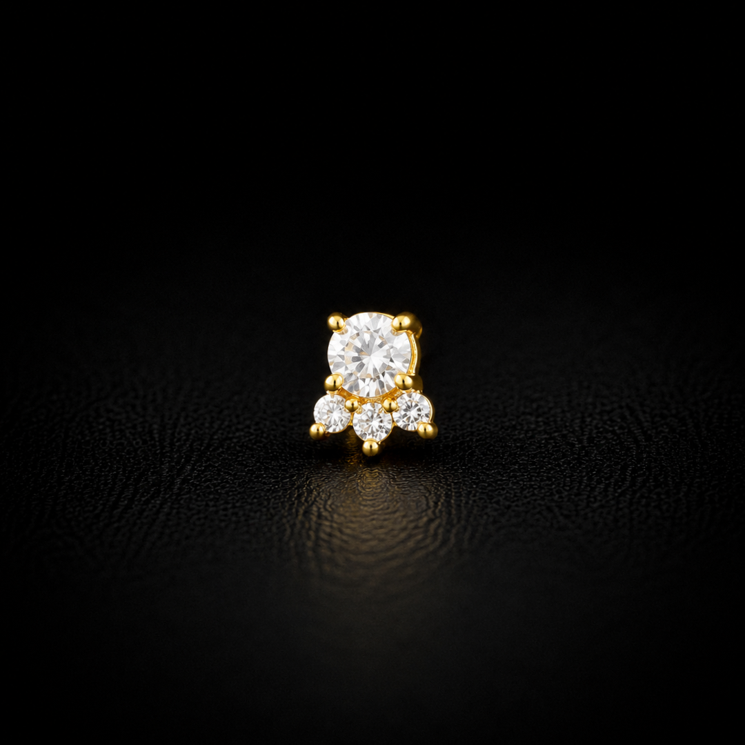 Gold-Plated 92.5 Sterling Silver Sparkle Floral Nose Pin
