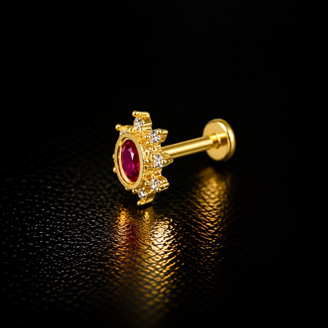 Ruby Royale Gold-Plated Silver Nose Pin