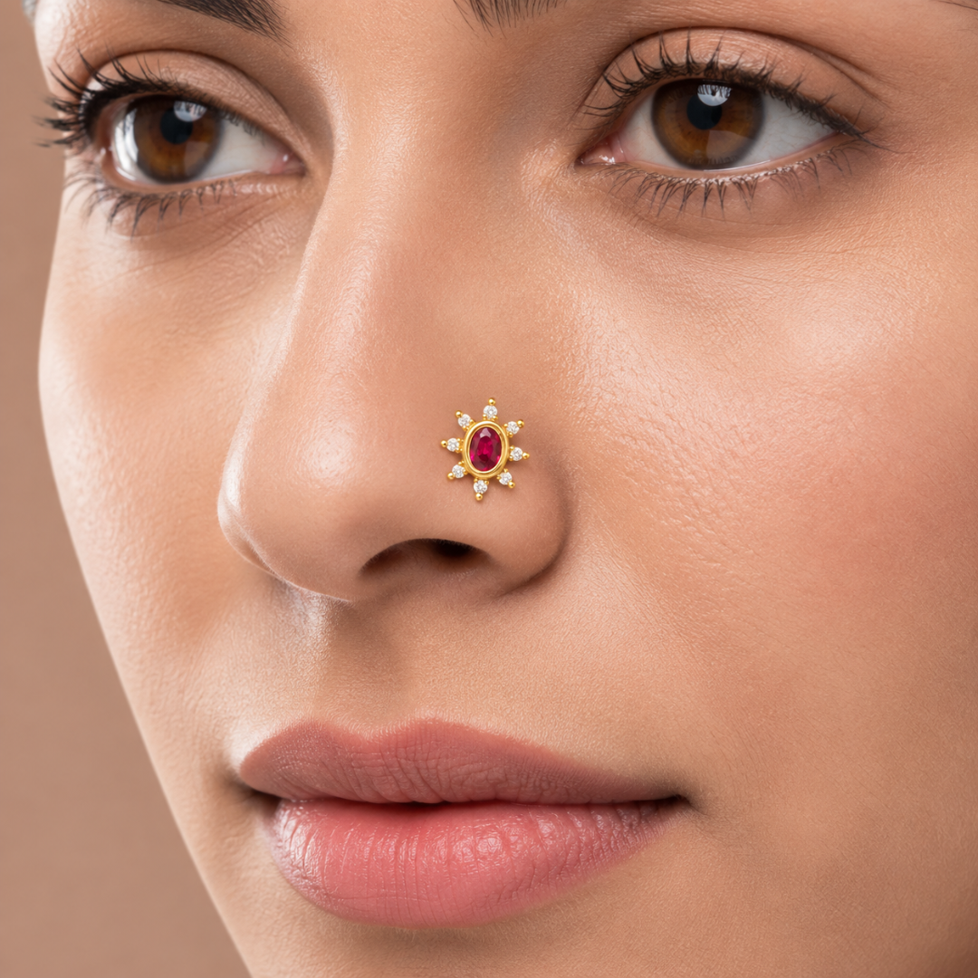 Ruby Royale Gold-Plated Silver Nose Pin