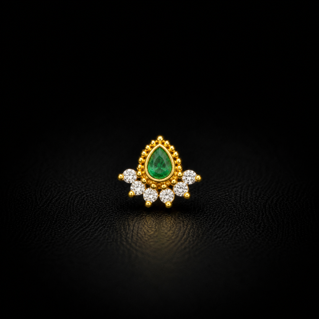 Gold Plated 92.5 Sterling Silver Emerald Green Teardrop Nosepin