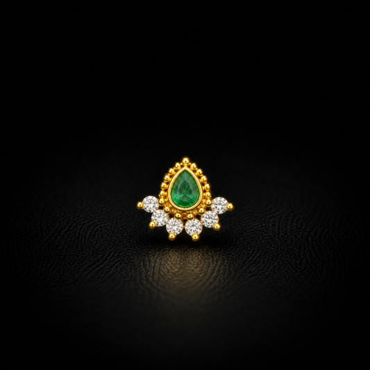 Gold Plated 92.5 Sterling Silver Emerald Green Teardrop Nosepin
