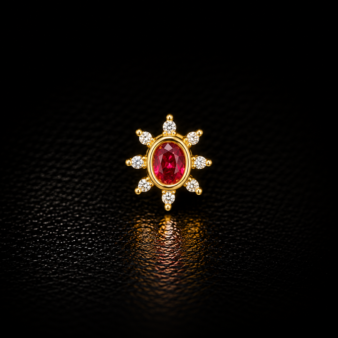 Ruby Royale Gold-Plated Silver Nose Pin