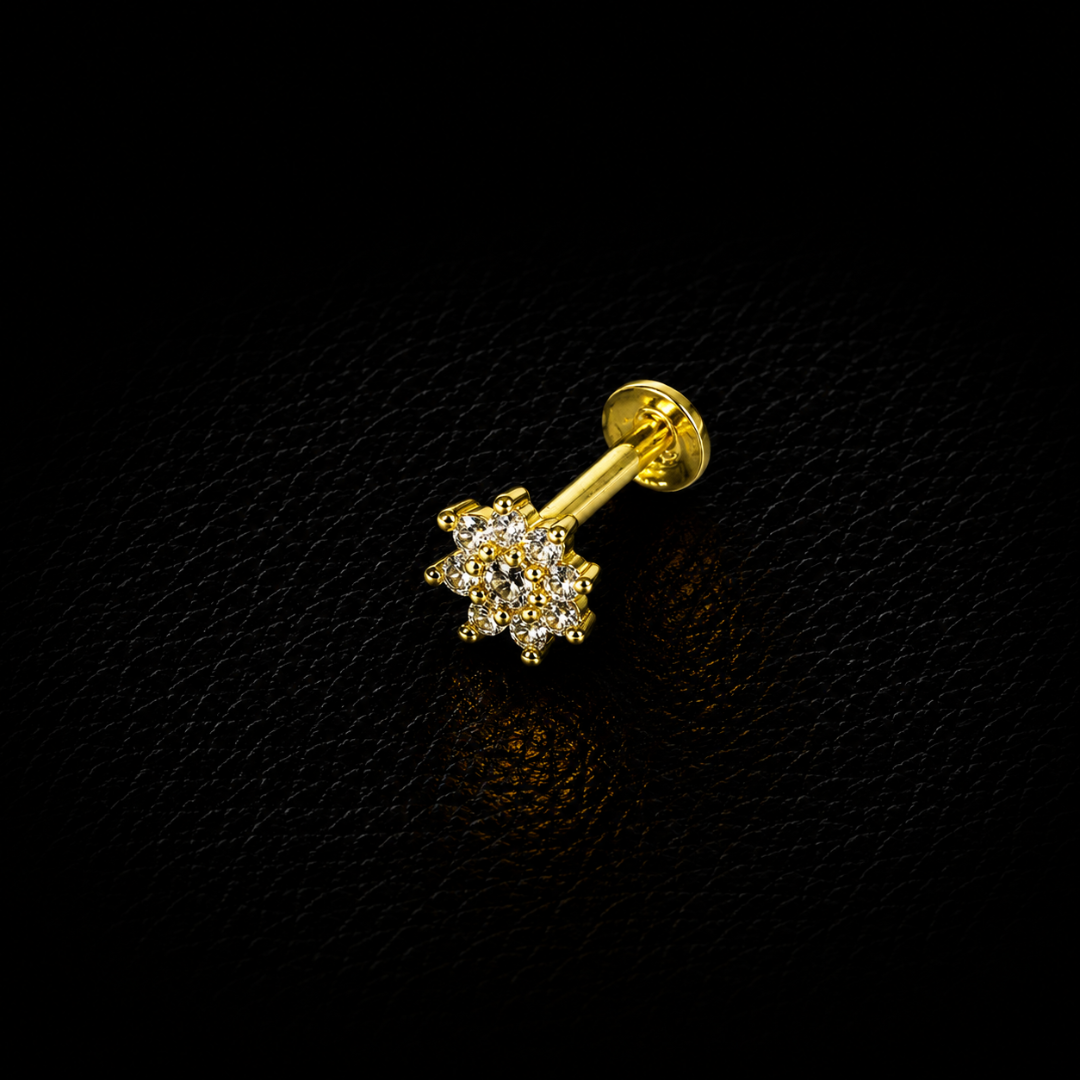 Crystal Sunflower Gold-Plated Silver Nosepin