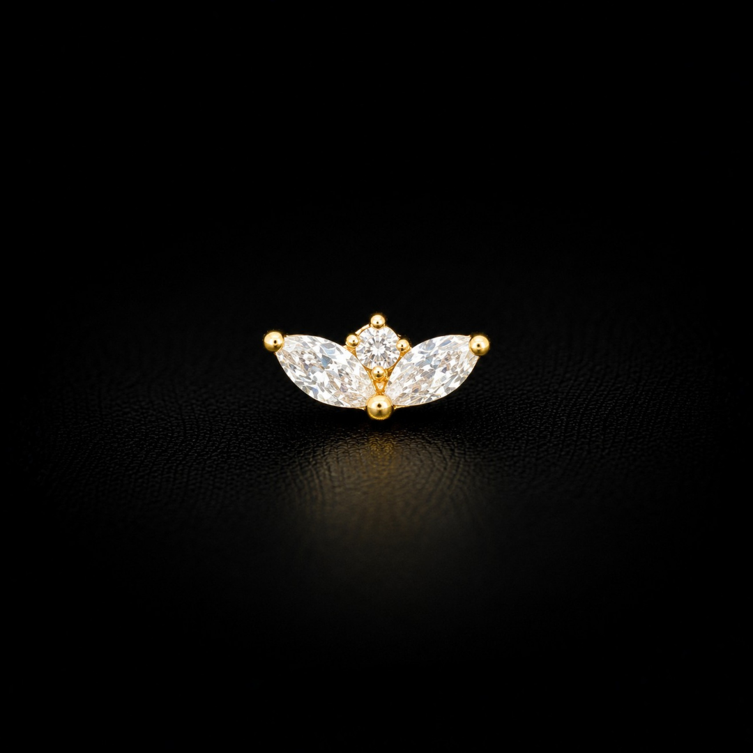 Gold Plated 92.5 Sterling Silver CZ Leaf Nose Pin | Elegant Minimalist Nose Stud