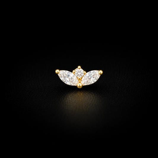 Gold Plated 92.5 Sterling Silver CZ Leaf Nose Pin | Elegant Minimalist Nose Stud