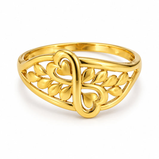 9K Gold Heart & Leaf Ring Size 15