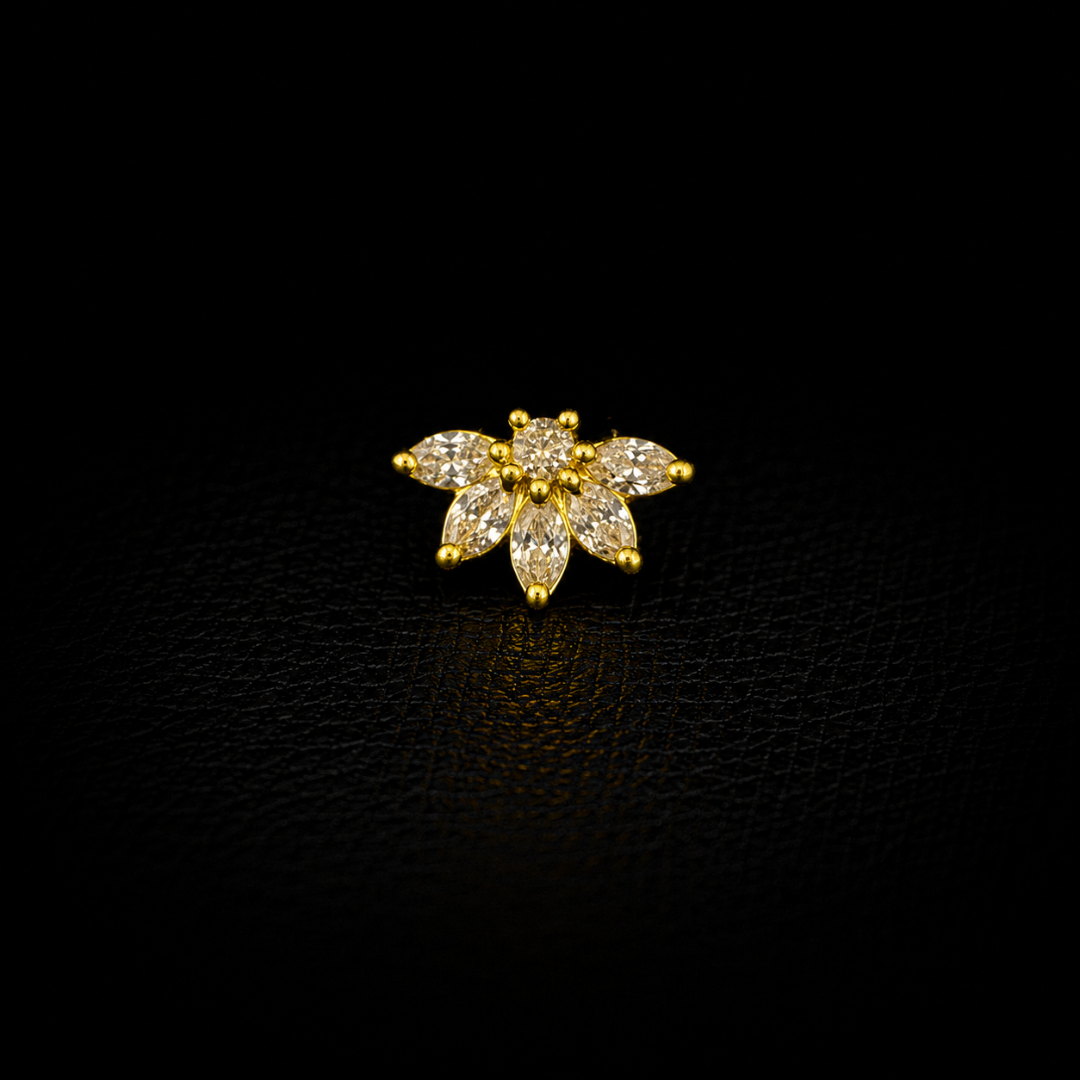 Crystal Lotus Bloom Gold-Plated Silver Nosepin