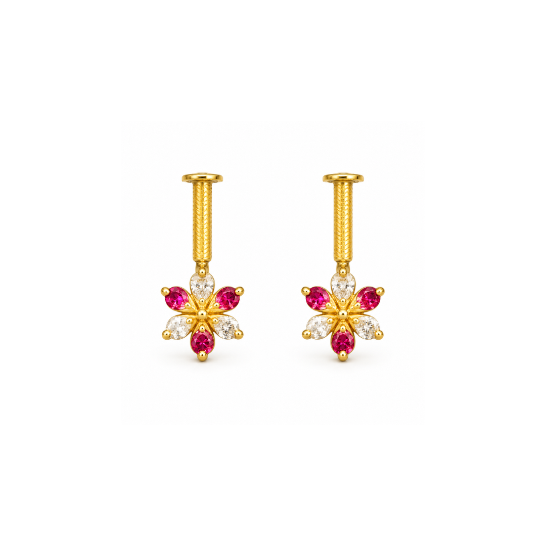 Ruby Crystal Petal Golden Bugadi