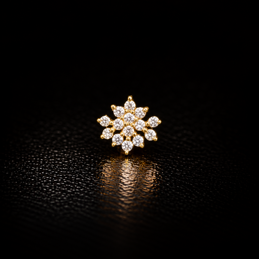 Crystal Starburst Gold-Plated Silver Nose Pin