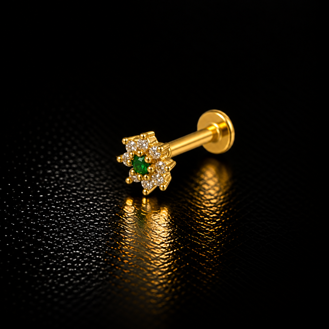 Emerald Starflower Gold-Plated Silver Nose Pin