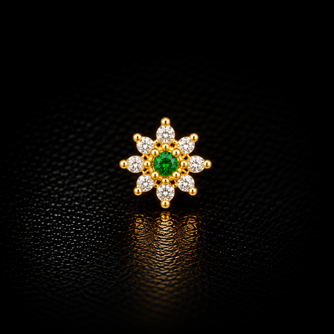 Emerald Starflower Gold-Plated Silver Nose Pin