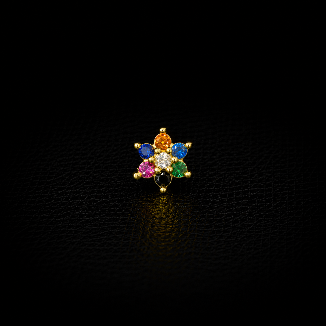 Navaratna Floral Gold-Plated Silver Nosepin